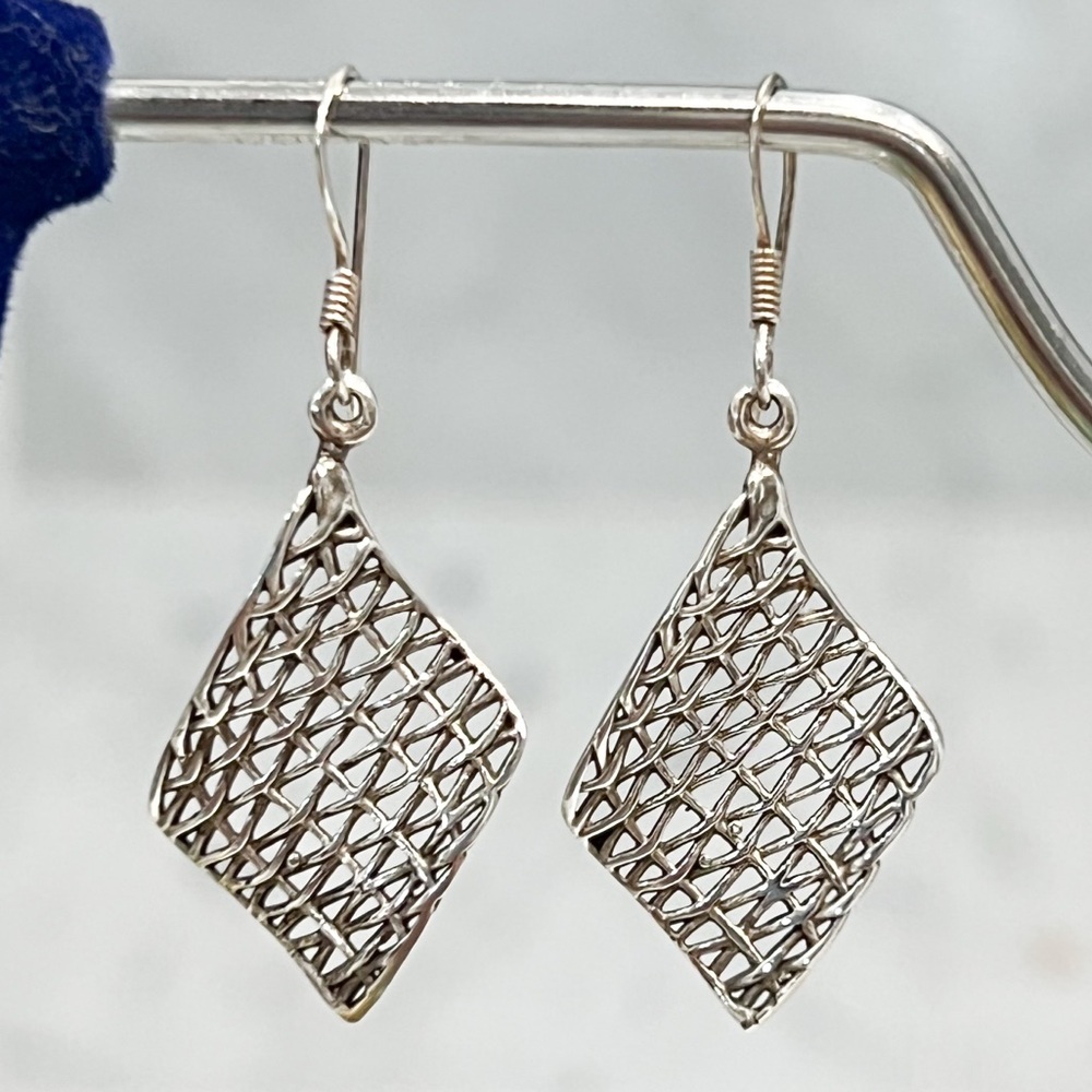 Sterling Silver Openwork Curved Dangle Earrings